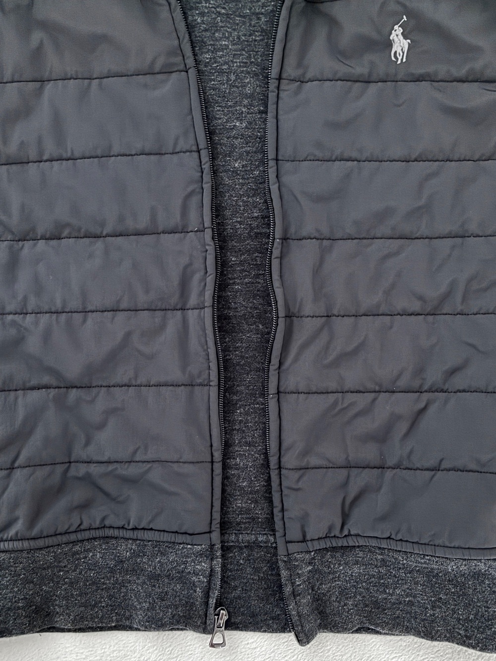 Polo Ralph Lauren Quilted Full Zip Hoodie Women XS Black Gray Hybrid Jacket - Picture 5 of 13